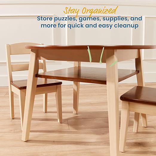 ECR4Kids Hideaway Table and Chair Set, Kids Furniture, Dark Walnut/Antique White - Image 4