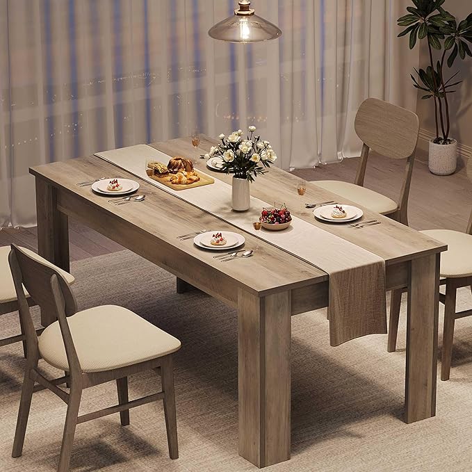 CABIHOME Dining Table for 4-6, Farmhouse Large Kitchen Dining Table, by CABIHOME