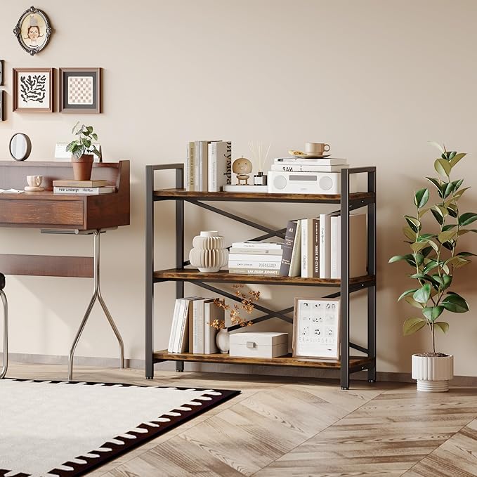 Homeiju 3 Tier Bookshelf 31.49" Width, Wood and Metal Etagere Bookcase - Image 5