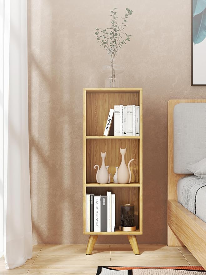 Manora Small Bookcase with 3 Open Shelves, Modern Bookshelf with Wooden Legs - Image 2