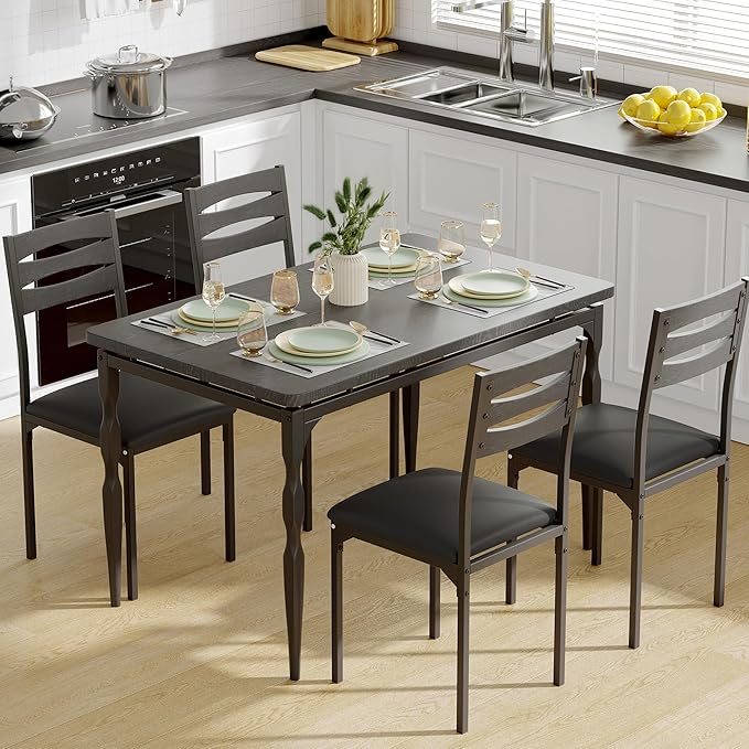 GarveeHome 5 Piece Dining Table Set, Industrial Style Dining Table and Chairs by GarveeHome