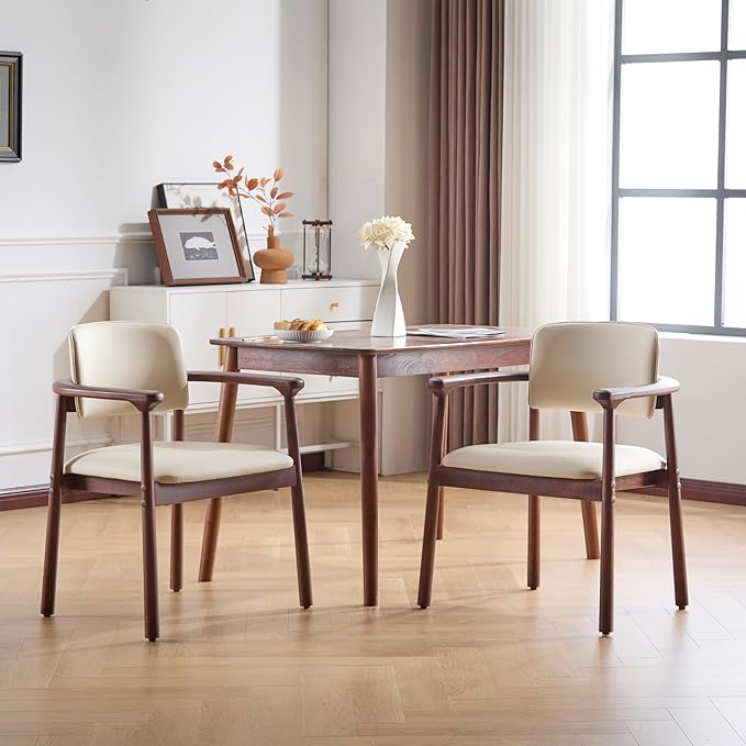 Merax Rubber Wood Dining Chairs Set of 2, Comfortable PU Foam Seat Armchairs - Image 7
