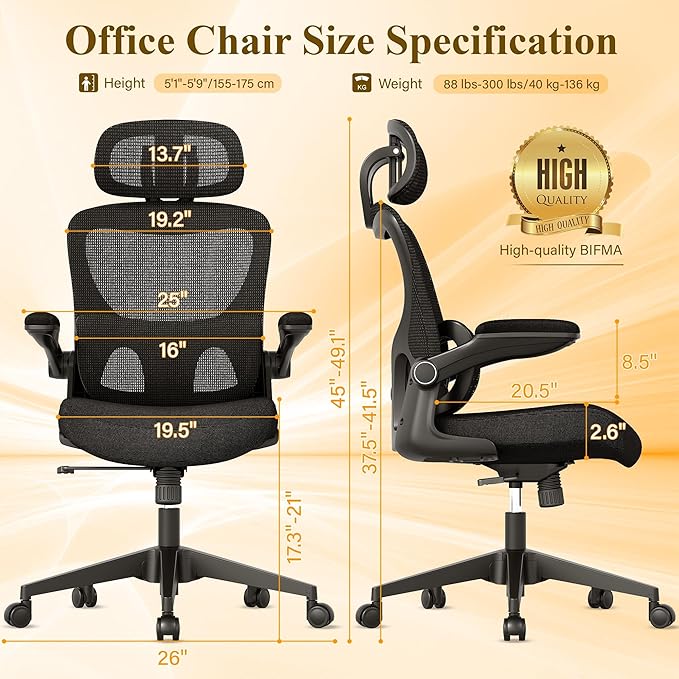 SUNNOW Ergonomic Office Chair, Comfy Mesh Desk Chair, High Back Computer Gaming - Image 3