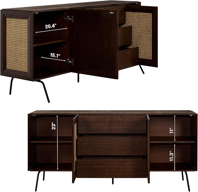 NTC MOSSIC Sideboard with 2 Doors and 3 Drawers, Buffet Cabinet with Natural - Image 3