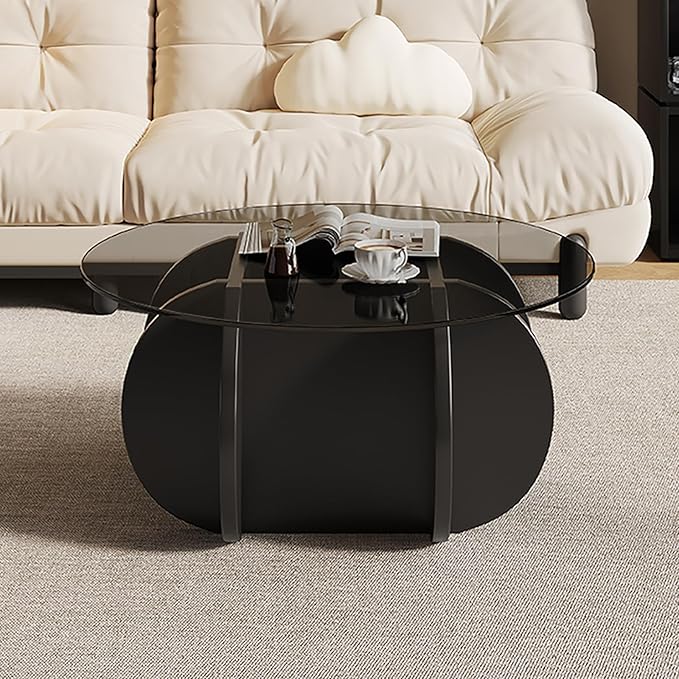 Mid Century Modern Round Glass Coffee Table by Unknown