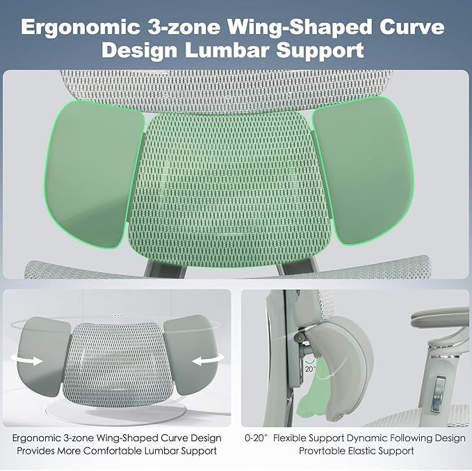 Ergonomic Mesh Office & Gaming Chair | 3D Lumbar Support, 6D Adjustable Armrests - Image 5