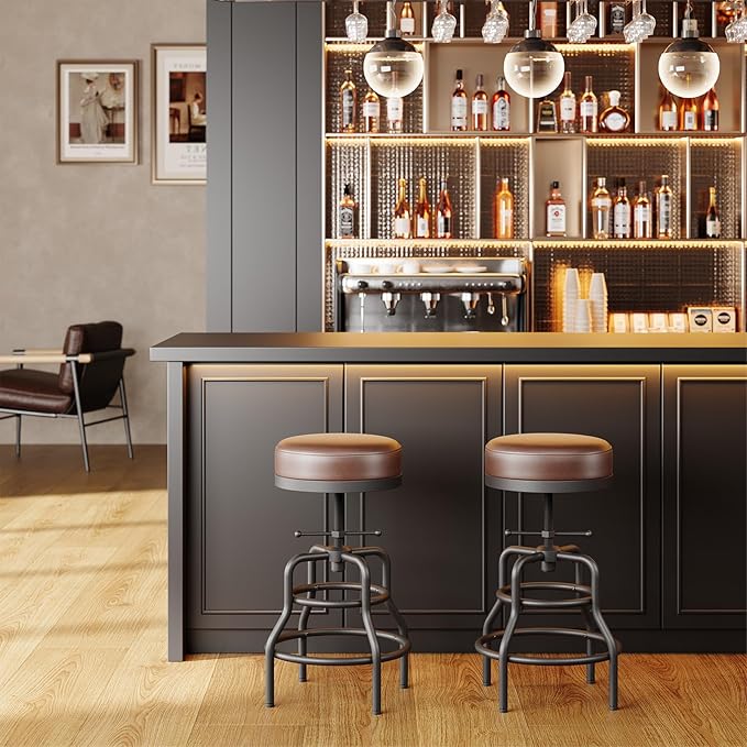 Adjustable Height Swivel Bar Stools Set of 2, 22-29 Inch Industrial Vintage Bar - Image 7