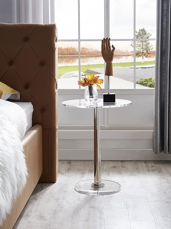 Clear Acrylic Table with Cone Metal Pole … - Image 5
