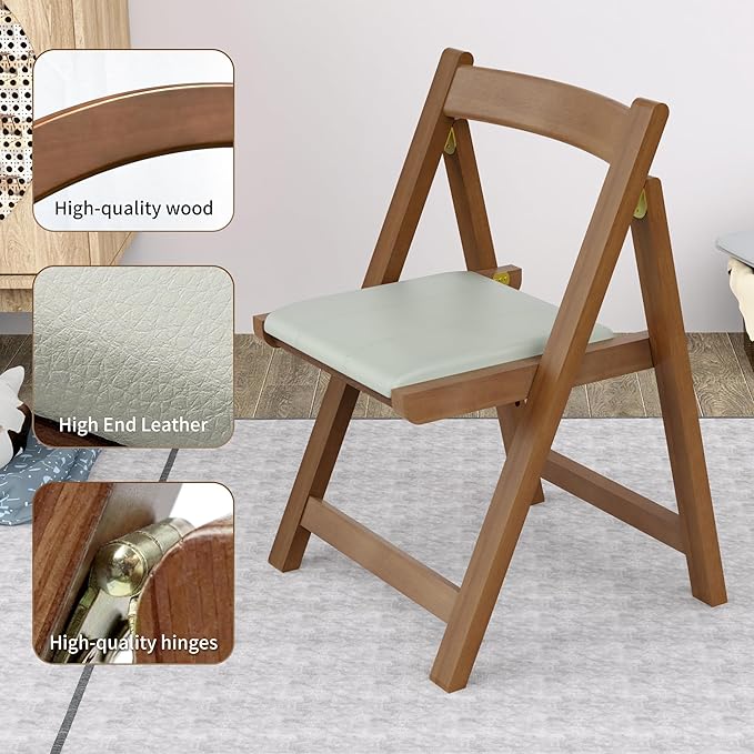 Premium Solid Wood Folding Chair – Nordic Style Padded Seat, Space-Saving - Image 4