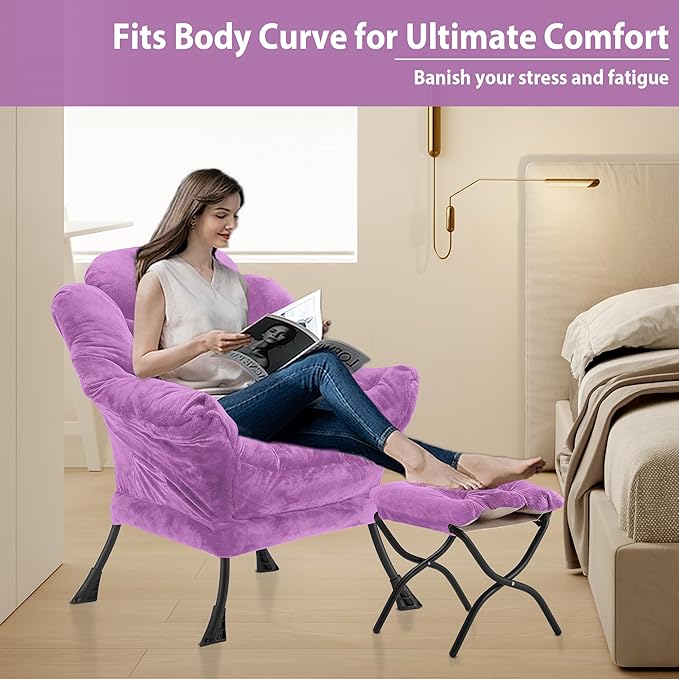 Lazy Chair with Folding Ottoman, Accent Chair Plush Upholstered with Metal - Image 5