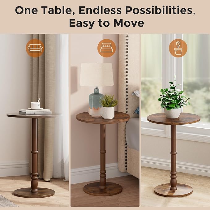 Round Side Table, Solid Wood Pillar, Large 15.7" Top, Small Accent Table - Image 7