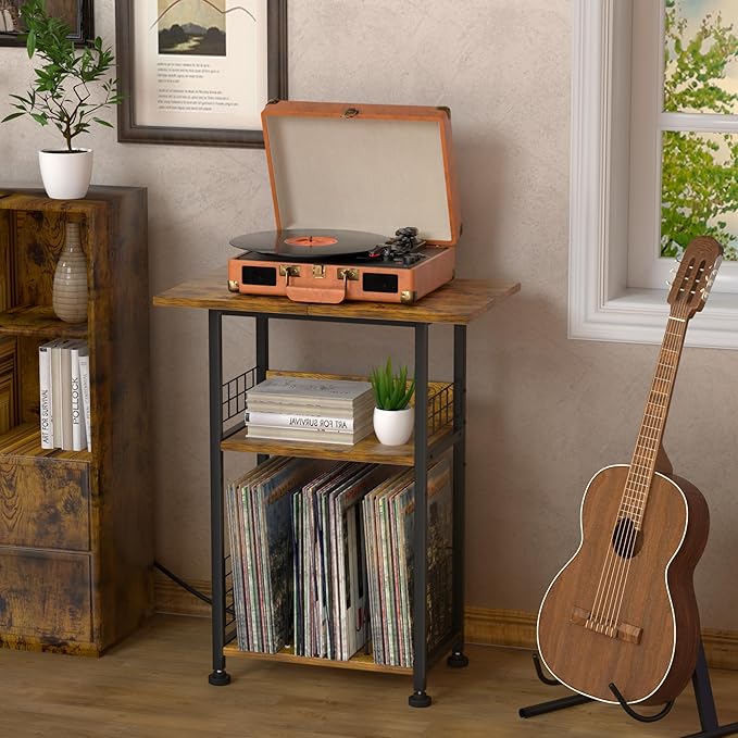 Record Player Stand with Charging Station, 3 Tier Turntable Stand with Storage - Image 5