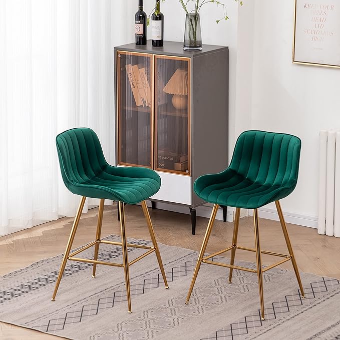 Sidanli Counter Height Bar Stools Set of 2, Modern Velvet Barstools by Sidanli