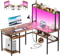 L Shaped Computer Desk with Hutch and Storage Shelves, Gaming Desk with LED by Hyomdeck