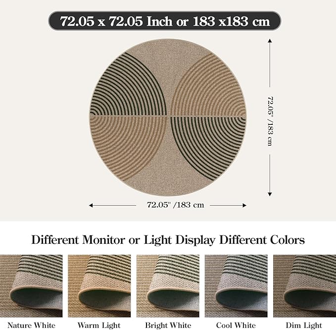 Lahome Modern Rainbow Round Rug, 6ft Easy Jute Circle Patio Rug Washable Indoor - Image 2