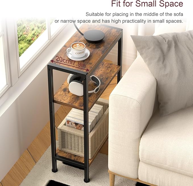 Narrow Side Table for Small Space Set of 2, 3-Tier Small End Table - Image 4