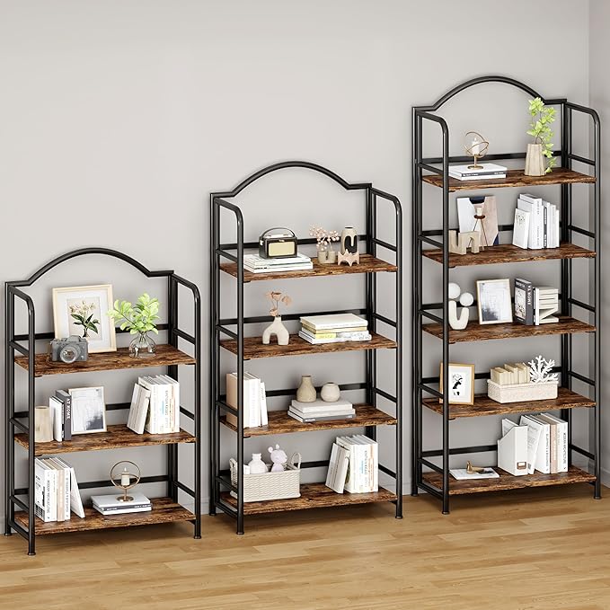 No-Assembly Folding Bookshelf Storage Shelves 5 Tiers Vintage Multifunctional - Image 5