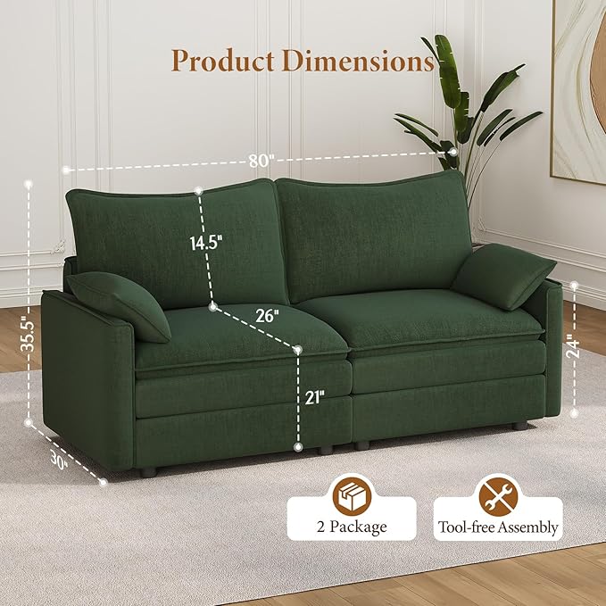 Vesgantti 74" Loveseat Sofa for Living Room, Comfy Cloud Couch Deep Seat - Image 2