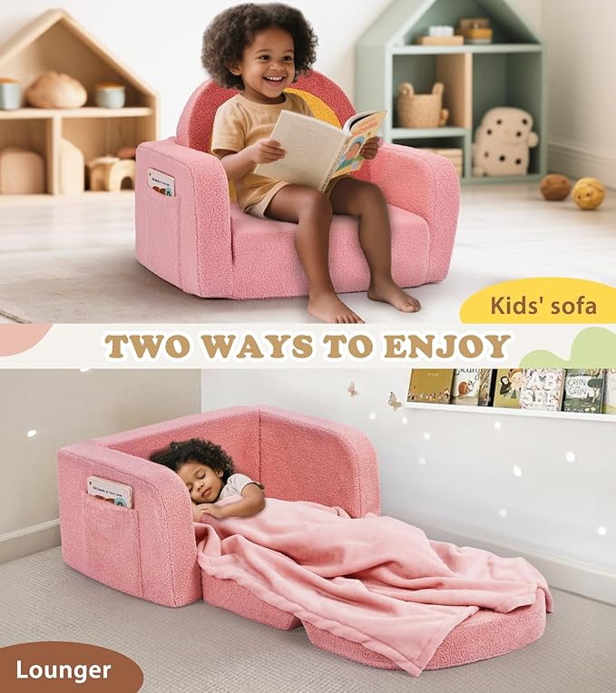 Kids Couch, 2-in-1 Soft Toddler Couch Fold Out - Image 5