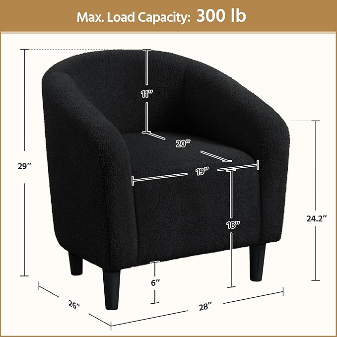 Yaheetech Accent Barrel Chair, Boucle Fabric Club Chair, Furry Sherpa Elegant - Image 3