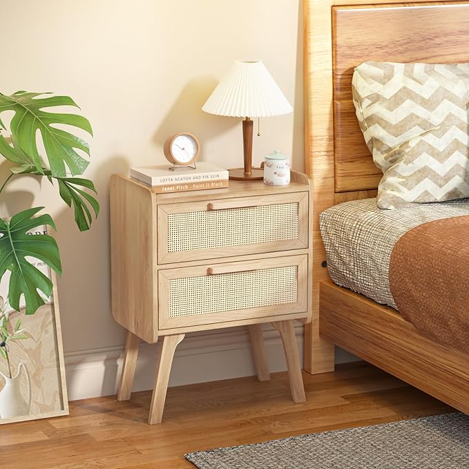 Lerliuo Rattan Nightstands Set of 2, Boho Night Stand - Image 4
