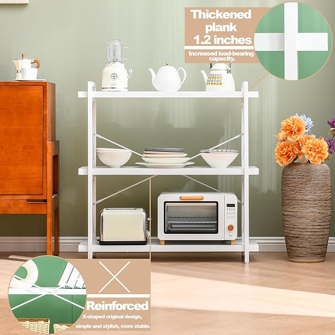 HCHQHS Bookshelf, 3-Tier Industrial Bookcase, Freestanding Horizontal - Image 5