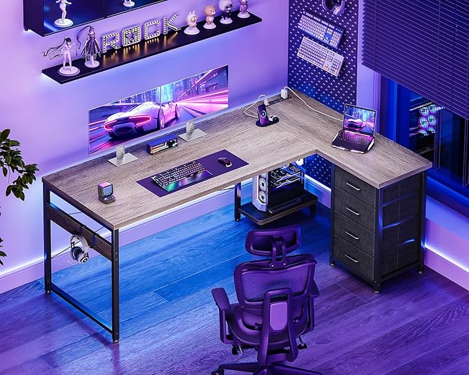AODK L Shaped Desk with 4 Tier Drawers, L Shaped Computer Desk with USB - Image 2