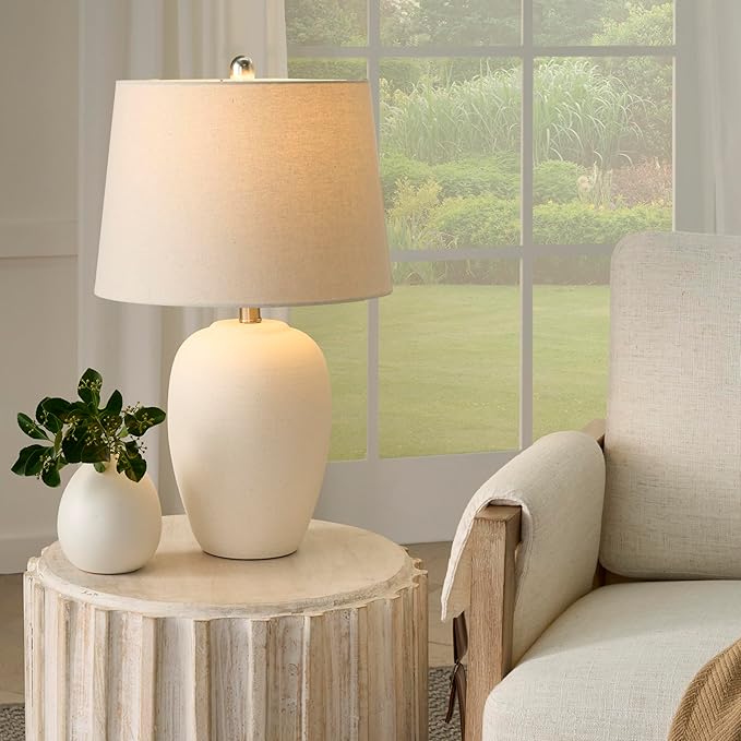 Nourison Home 23" Natural White Ceramic Jar Table Lamp - Image 3