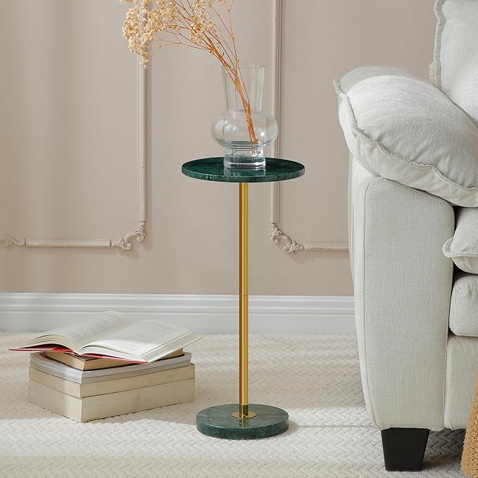 Φ9.8-inch Marble Round Drink Table, Stone Finish Pedestal End Table - Image 6