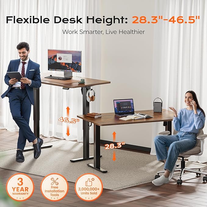 Huuger 55 x 28 Large Electric Standing Desk, Height Adjustable Computer Desk - Image 3
