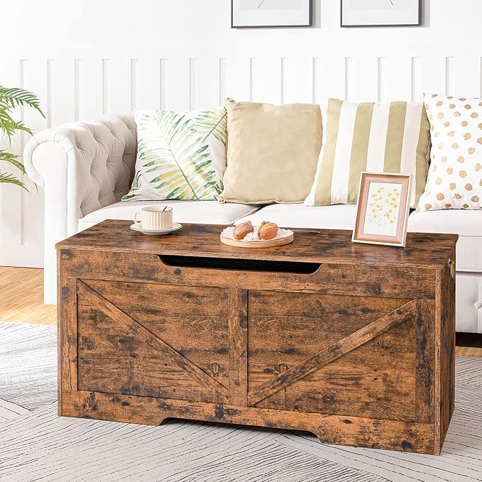 HOOBRO Storage Bench, 43.3” Retro Wooden Storage Chest - Image 3