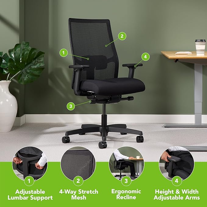 HON Ignition 2.0 Ergonomic Office Chair, Adjustable Tilt, Swivel Wheels - Image 5