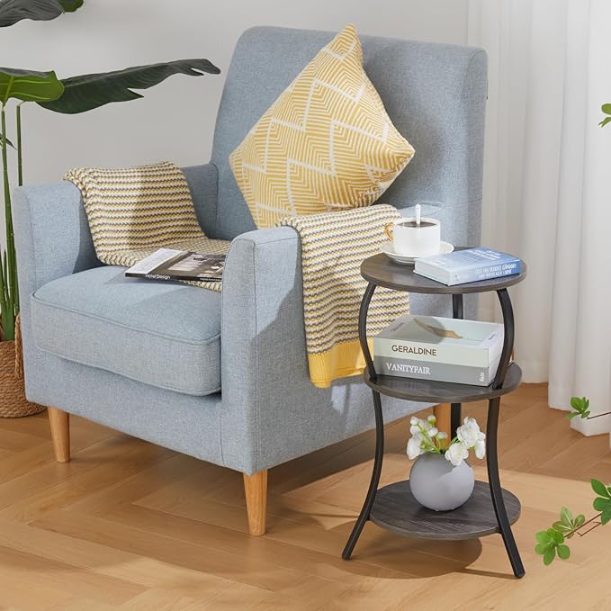 Vintage Small Round Side Table, 3-Tier Slim Waist Circular End Table - Image 5