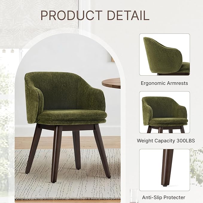 Wooden Dining Chairs Set of 4, Fabric Upholstered Modern Dining Room Chairs - Image 5