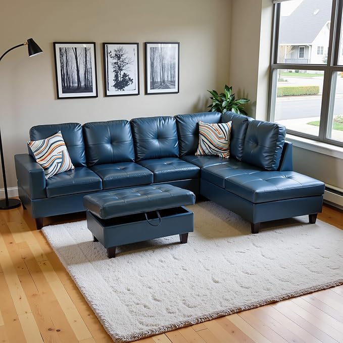 Osparple Sectional Couch PU Leather L Shaped Couch 3 Pieces Modular Sectional - Image 3
