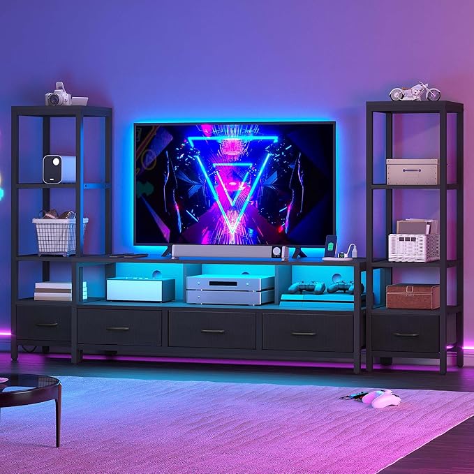 DWVO Entertainment Center with Bookshelves, LED TV Stand - Image 2