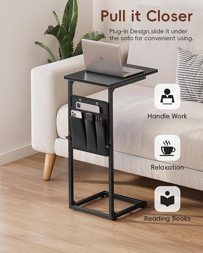 VAGUSICC C Shaped End Table, Adjustable Height Sofa Table Small Couch Side - Image 7
