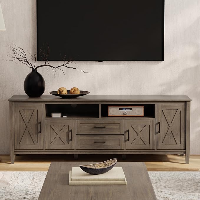SIMPLIHOME Ela SOLID WOOD 72 inch Wide Transitional TV Media Stand in Smoky - Image 2