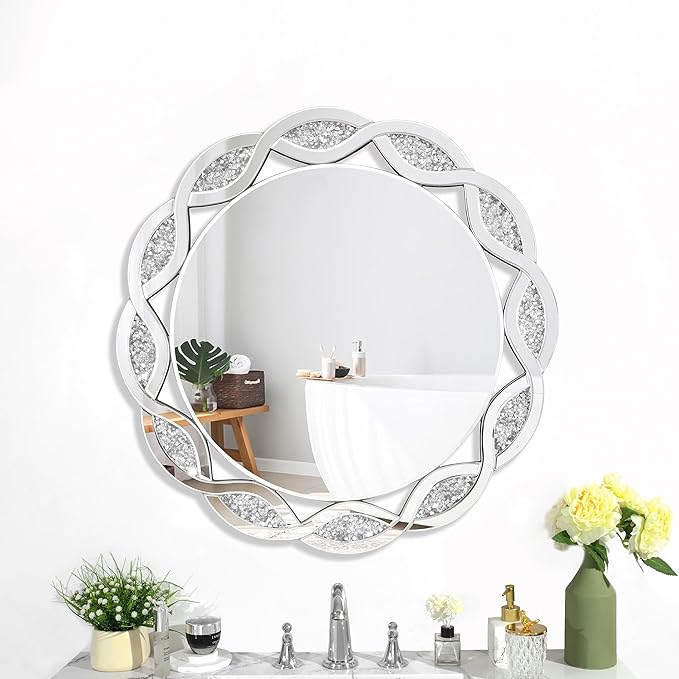 Crystal Decorative Mirror-32 x32 Gorgeous Silver Mirror Crush Diamond Mirror - Image 4