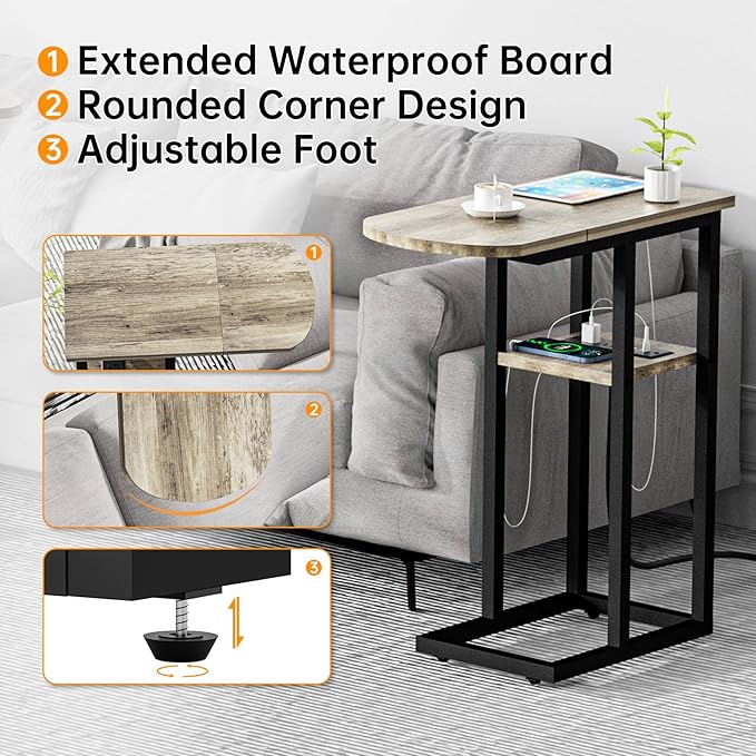 C Table End Table with Charging Station, Couch C Shaped Side Table - Image 7