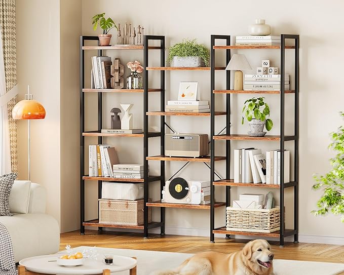 Casaottima Triple 5 Tier Bookshelf, Large Bookcase - Image 6