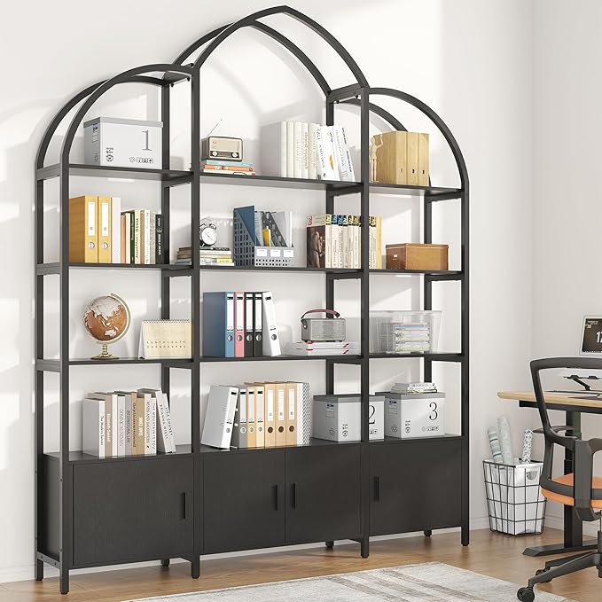 Triple Wide 5 Tier Tall Arched Bookshelf and Bookcase - Image 7