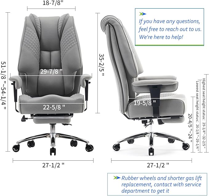 Big and Tall Office Chair 400lbs Wide Seat, Leather High Back Executive Office - Image 2
