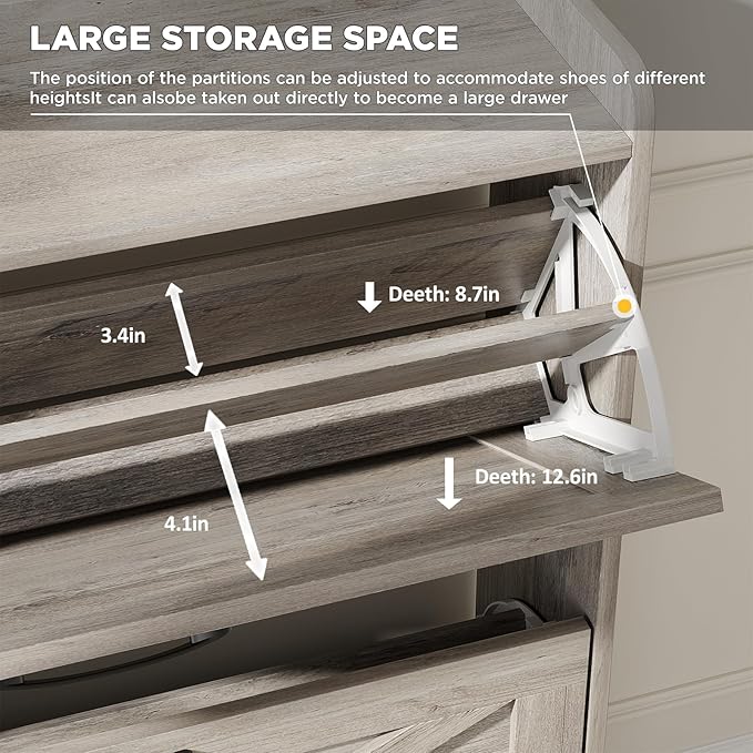 Maupvit Shoe Cabinet with 2 Flip Drawers, Freestanding Shoe Cabinet Organizer - Image 6