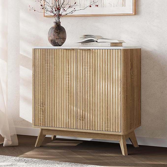 Buffet Cabinet with Storage, Fluted Multifunctional Storage Cabinet with 2 Doors by Unknown