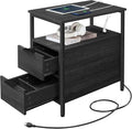 VASAGLE Side Table with Charging Station, Narrow End Table with 2 Drawers by VASAGLEbySONGMICSHOME