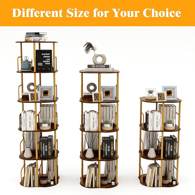 3-Tier Rotating Bookshelf, 360 ° Display Stackable Spinning Bookshelf Tower - Image 4