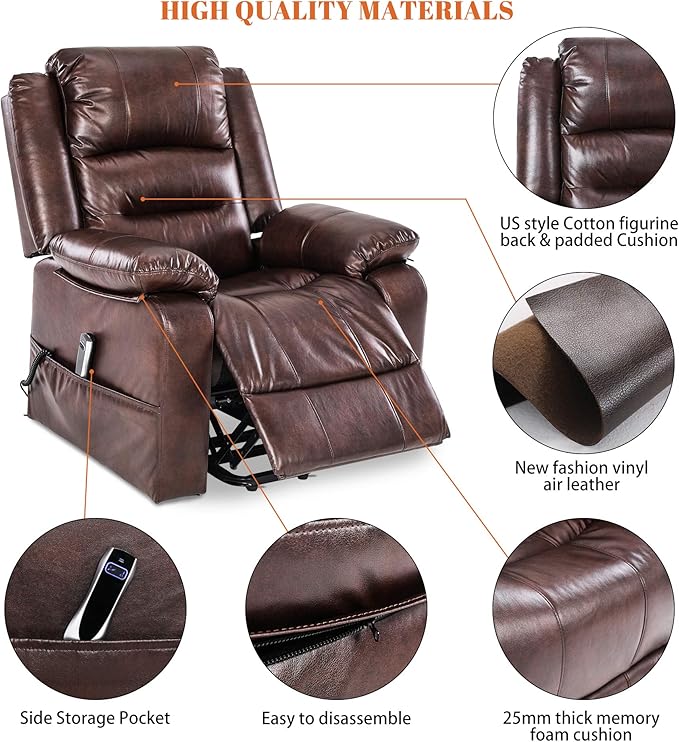S*MAX Lift Chairs Recliners for Elderly Power Recliner Chairs Full Air Leather - Image 3