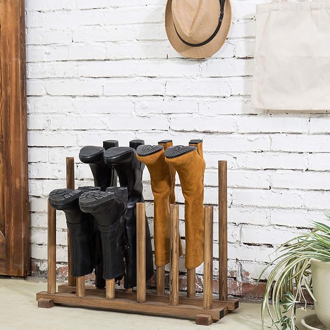 MyGift Rustic Burnt Brown Solid Wood Floor Standing Boot Holder Rack, Wooden - Image 3