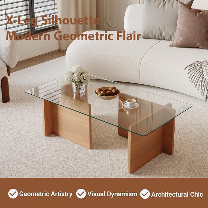 Modern Glass Coffee Table, Artistic Rectangular Coffee Table - Image 6